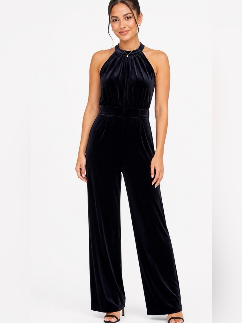 a new day Black Velvet Halter Neck Wide-Leg Jumpsuit
